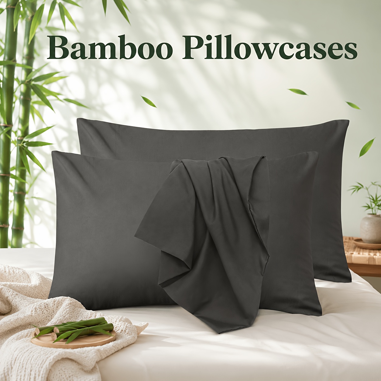 TEMU 2200tc Cooling Bamboo Pillowcases, Pillowcases, , Moisture Wicking, Breathable, Standard/king - 2pcs, Body-1pc, Suitable For , Hotel, Children