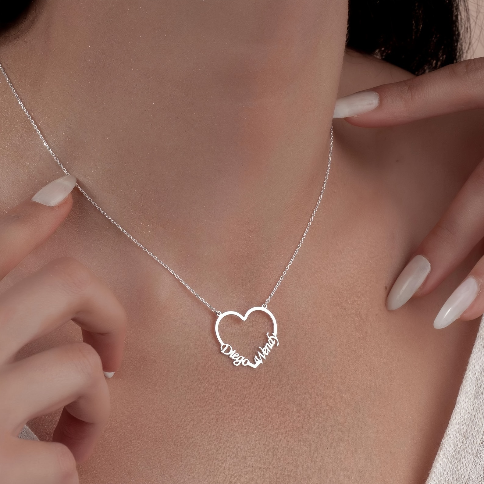 TEMU [customized] 1 Women's Pendant Necklace Personalized Creative Fashion Easy Elegant 2 Names Necklace Festival Celebration Daily Matching, Family