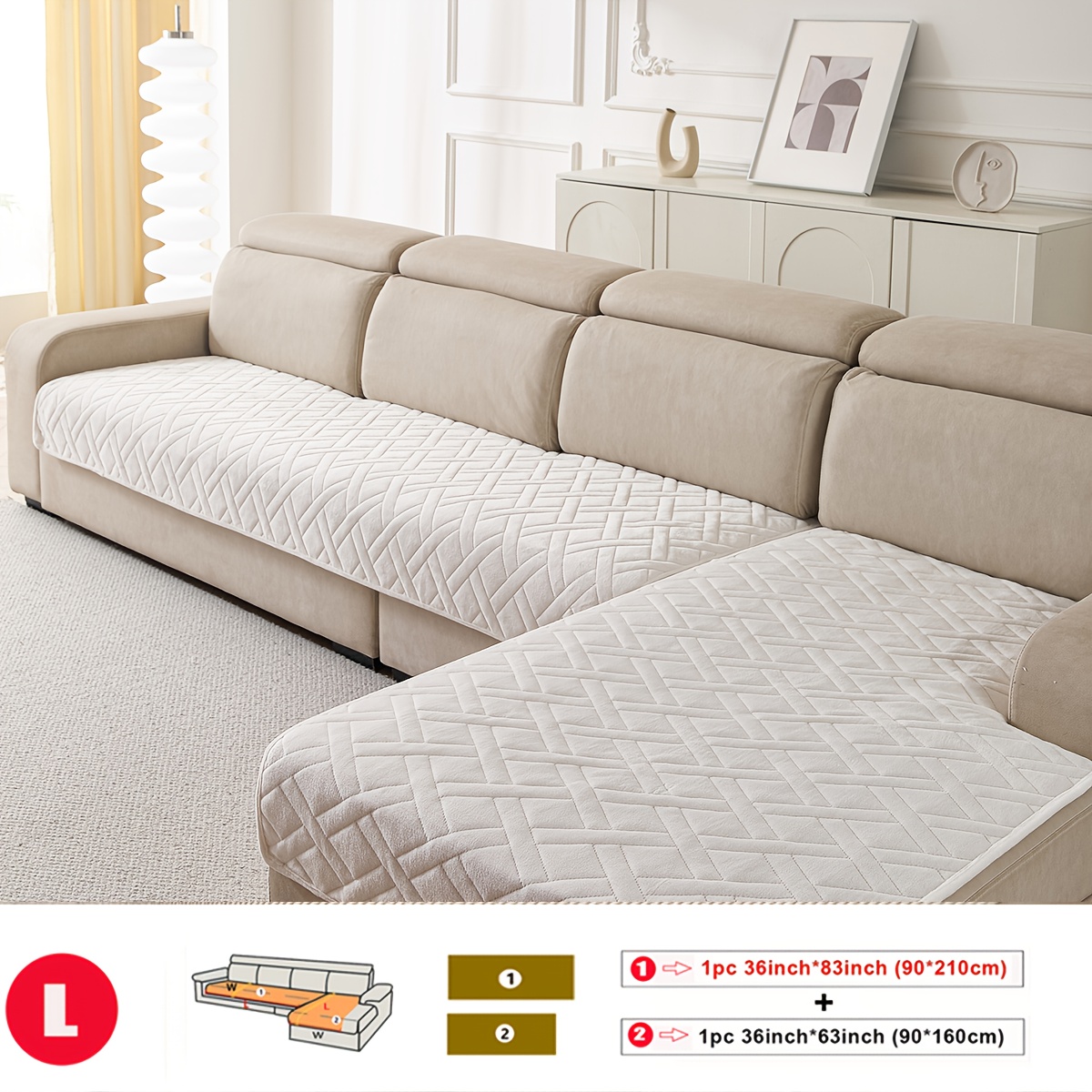 TEMU 2pcs Bohemian Plush Sofa Cushions Compatible For 1-4-seater & L-shaped Sectional Sofas, Pet-friendly Non-slip Wave- Furniture Pads,