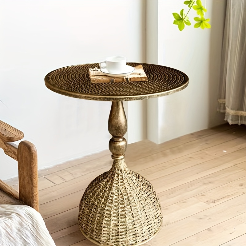 Handcrafted Wicker Iron Artistic Water Grass Rope Braided Tea Table Side Table Flower Rack Living Room Sofa Side Table Study Room Balcony Inn Outdoor Coffee House Bar, Garden Patio Bedroom Decoration