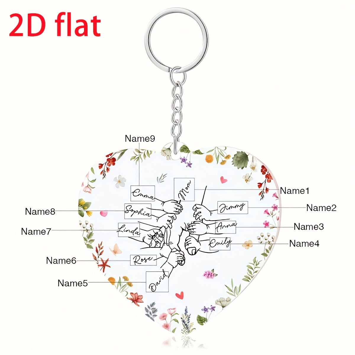 TEMU 2D Plat - Porte-clés personnalisé 2D Plat imprimé sur une face en acrylique Famille Maman , Nom personnalisé Fête des Mères Cadeau