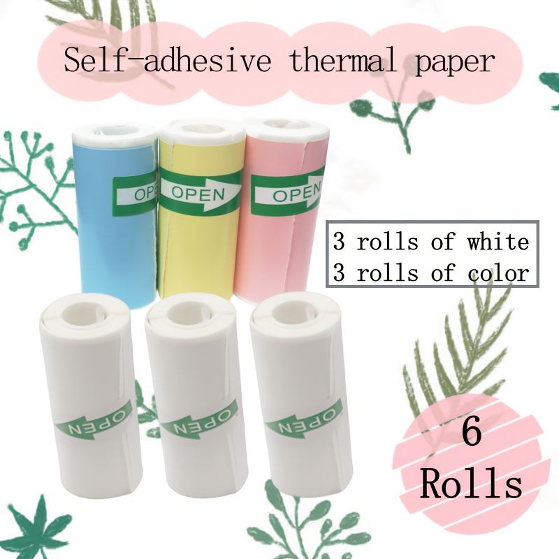Most Popular Christmas Gift, 6 Rolls Label Printing Paper Rolls, Self-adhesive, Colorful Camera Paper, Label Machine Refill Paper, Suitable For Mini Cameras, Inkless Thermal Printers
