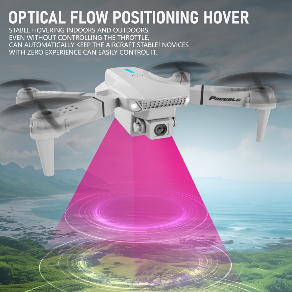 Ulepszony dron E88 z optycznym pozycjonowaniem przepływu światła - WiFi, dwustronnie składany zdalnie sterowany quadcopter z funkcją utrzymywania wysokości, idealny dla początkujących i rozrywki na świeżym powietrzu, doskonały prezent na Boże Narodzenie, Halloween i Dzień Dziękczynienia, najlepszy mini quadcopter, składany