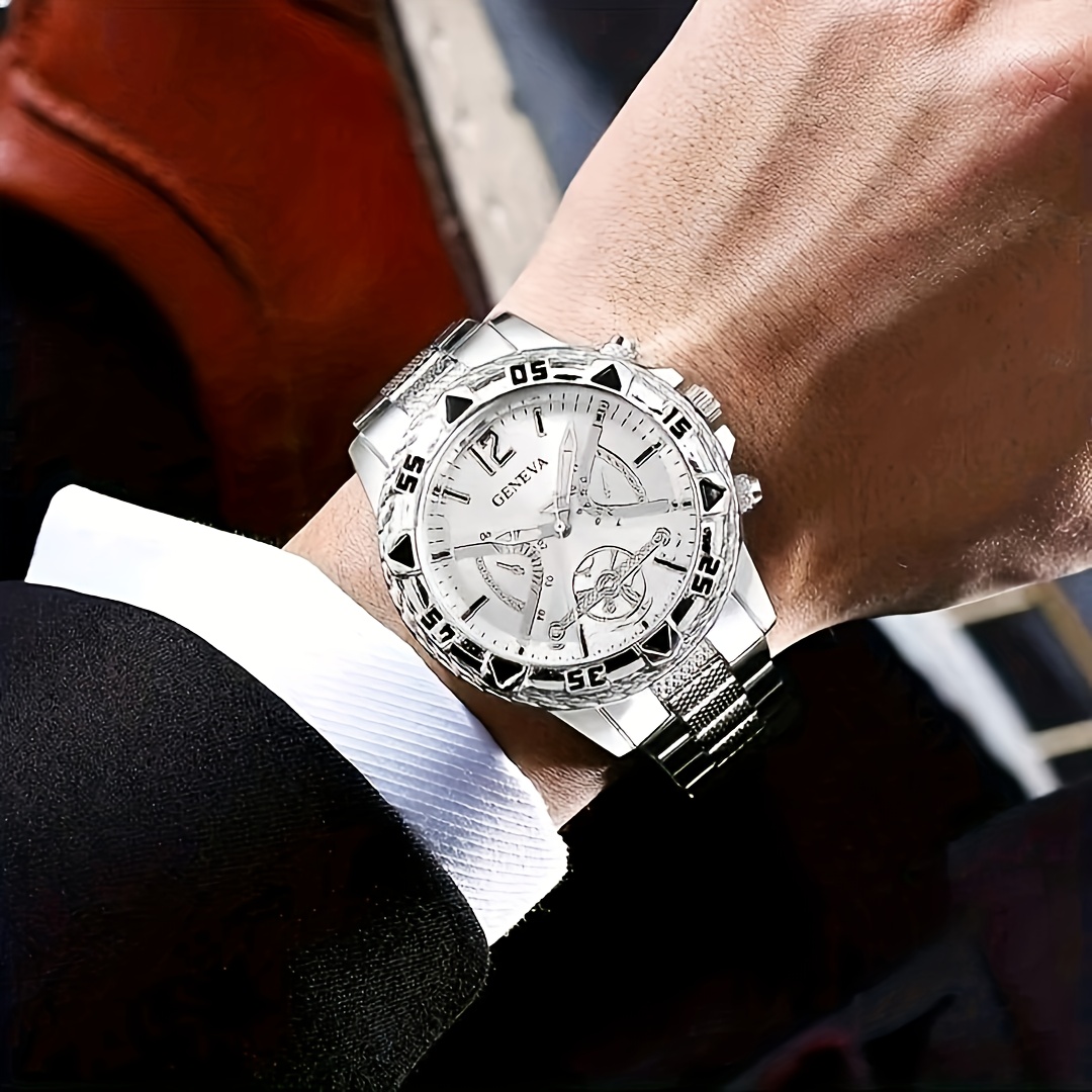 6pcs Men's Elegant Business Steel Strap Watch Set