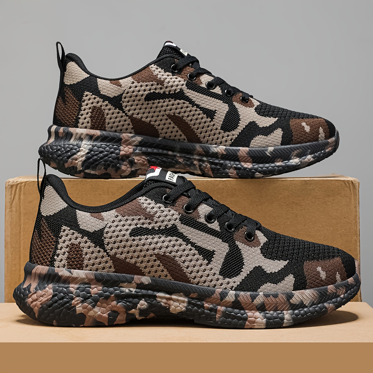 Image of Volarpisada Men's Camouflage Sneakers | Breathable Mesh Lightweight Running Shoes With Arch Support & Cushioned Eva Sole, Low- Shoes For Gym, Jogging, Casual Wear - Grey/black Camo Design, Wide Sizes