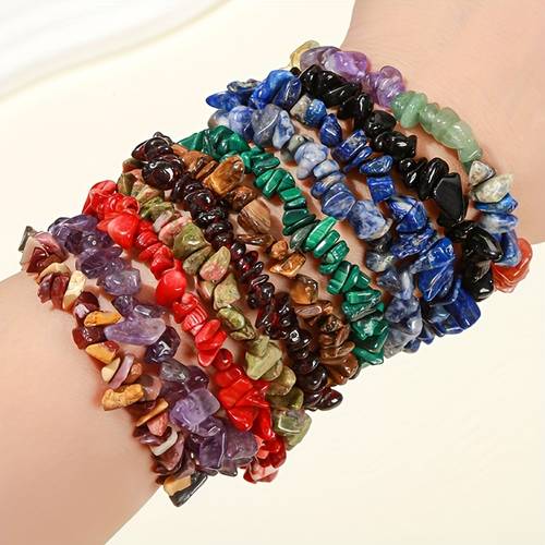 random 10pcs stone crushed stone bead elastic bracelet opal red jasper fluorite quartz red jasper elastic gravel bracelet jewelry wholesale