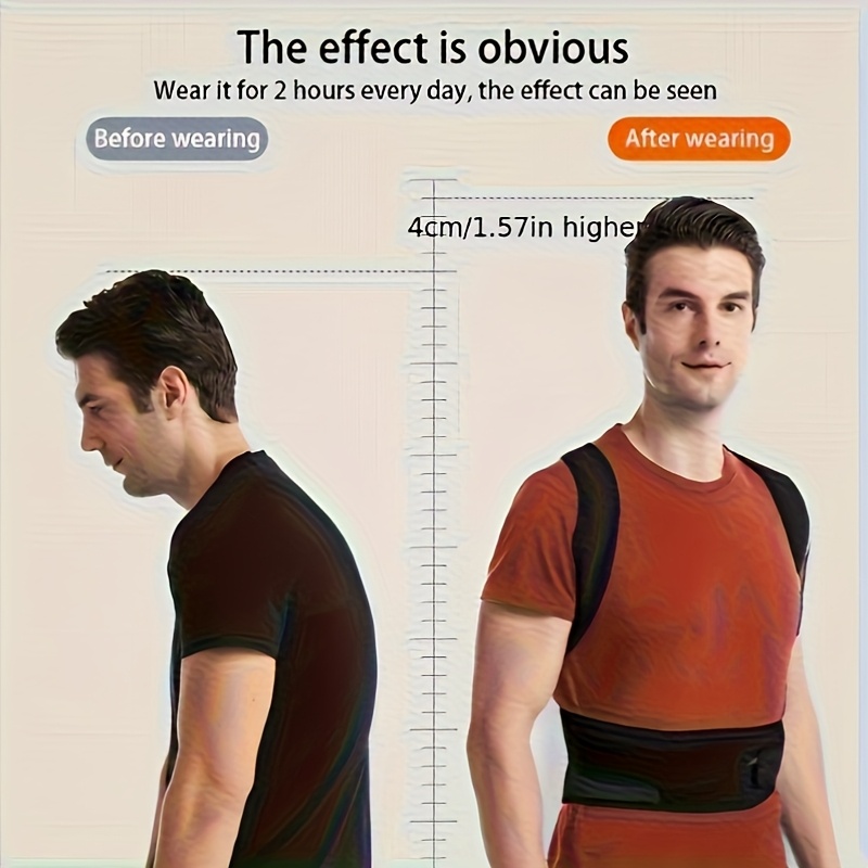 1 pieza, corrector de postura ergonómico negro para adultos, cinturón de soporte invisible con correas de hombro ajustables y soporte lumbar, diseño cómodo y transpirable, adecuado para uso diario.