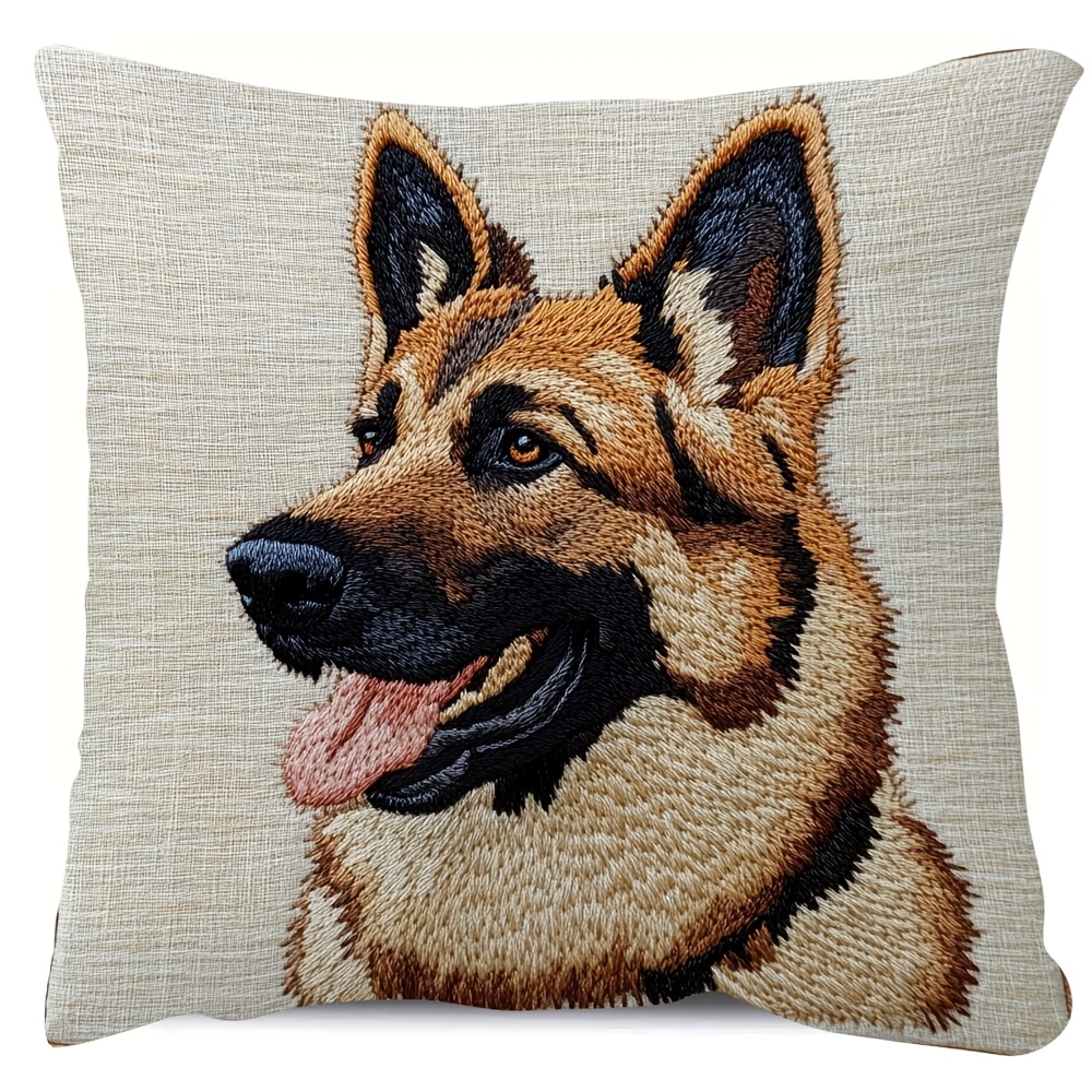 

1pc Vintage German Shepherd Dog Throw Pillow Cover, 18x18 Inch, Double-sided Super Soft Short Plush, Hand Wash Only, Zipper Closure, Polyester Decorative For Room Types - No Insert