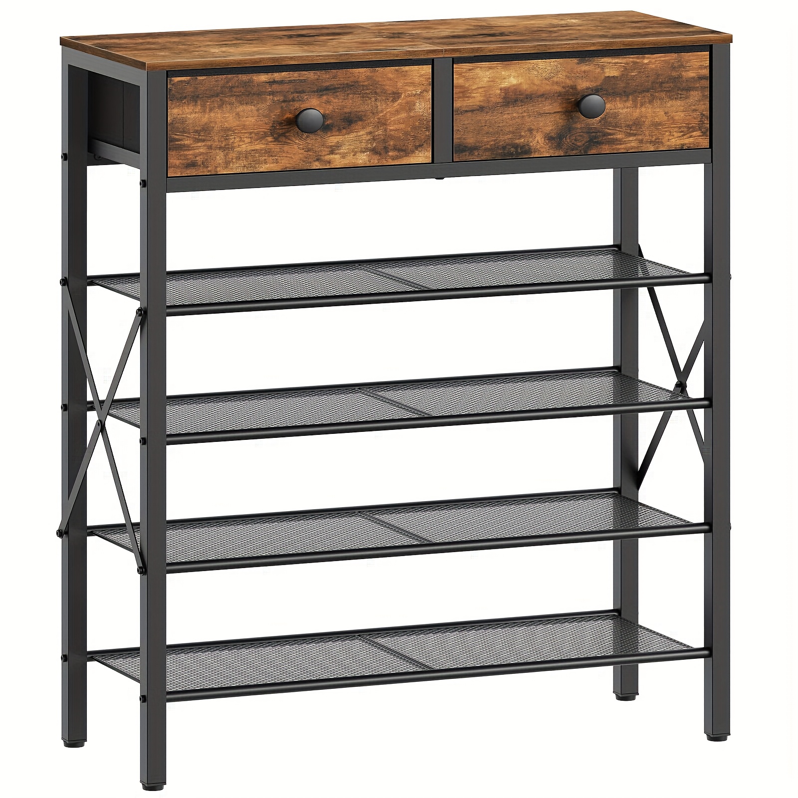Image of Large 5-tier Shoe Rack With 2 Cloth Drawers And 4 Storage Compartments - Space- Storage Solution For Up To 16 Pairs Of Shoes - Organized And Stylish Shoe Organizer For , , And Black