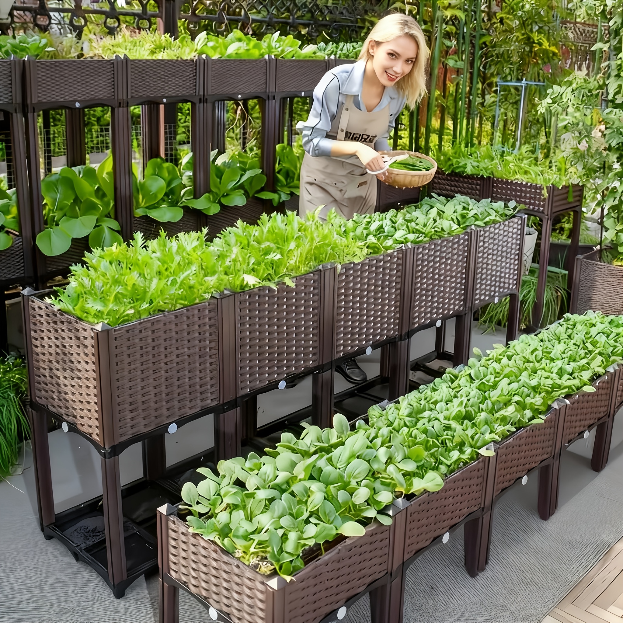 multi functional elevated planters   heightened vegetable planter with drainage system ideal for vegetables herbs and flowers durable plastic planter flower box for patio   rectangular garden bed set creative christmas planters
