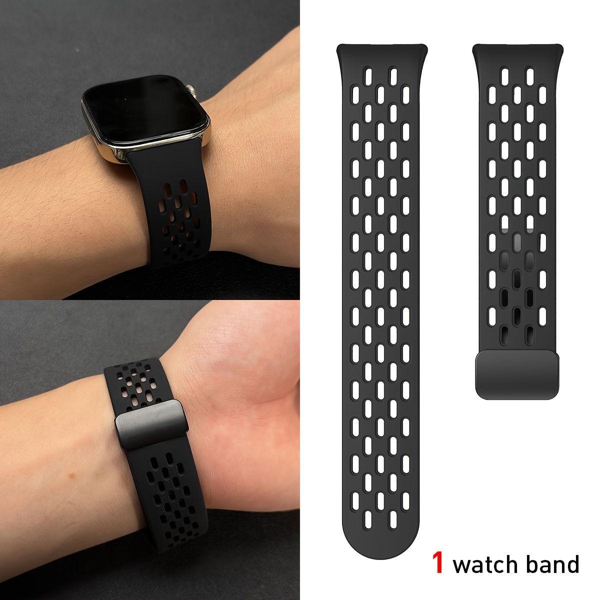 Image of Suitable For Huawei /4/4 /5 Pro, Multi-hole Breathable Magnetic Folding Watch Band, Quick-release Design, Mesh Ventilation, Multiple Colors , For Men And Women