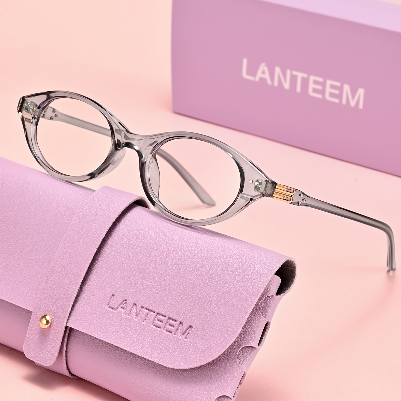 TEMU Lanteem (complimentary Glasses Case And Outer Box) 1 Pair Of High-quality Small Frame Lady Flat Lens High-quality Material Classic Suitable For