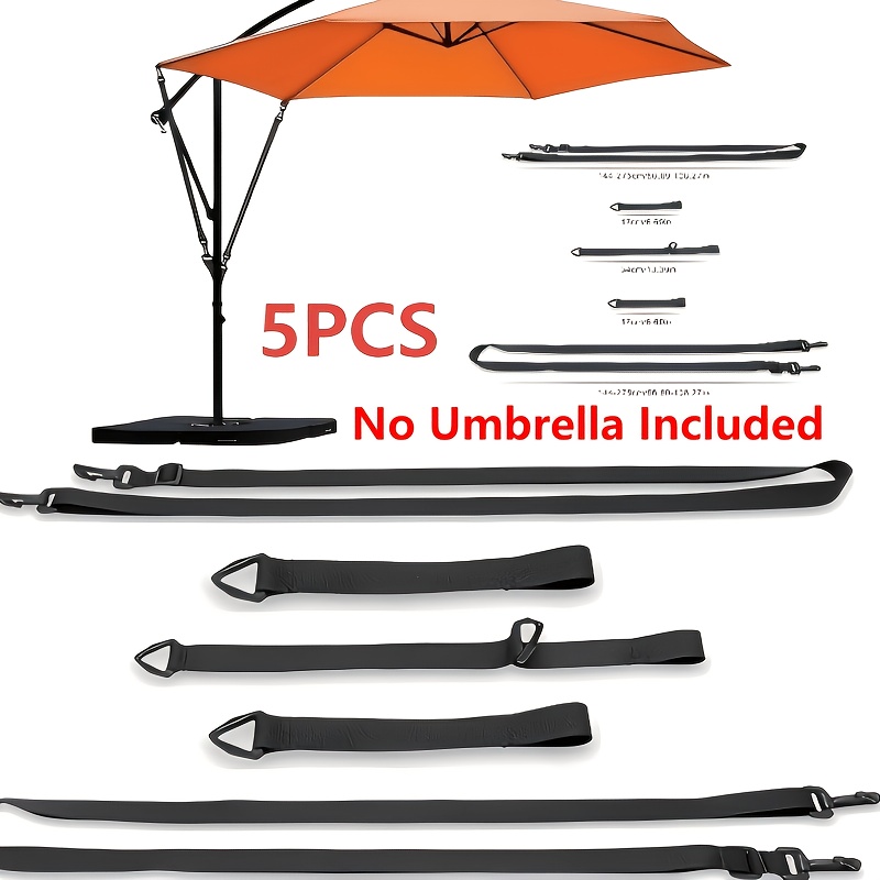 Image of 5pcs Large Outdoor Umbrella Fixing Straps, Windproof Fixing Straps, Outdoor Garden Cantilever Umbrella , Adjustable, And Multifunctional Fixing Other Cables And Hoses, Black