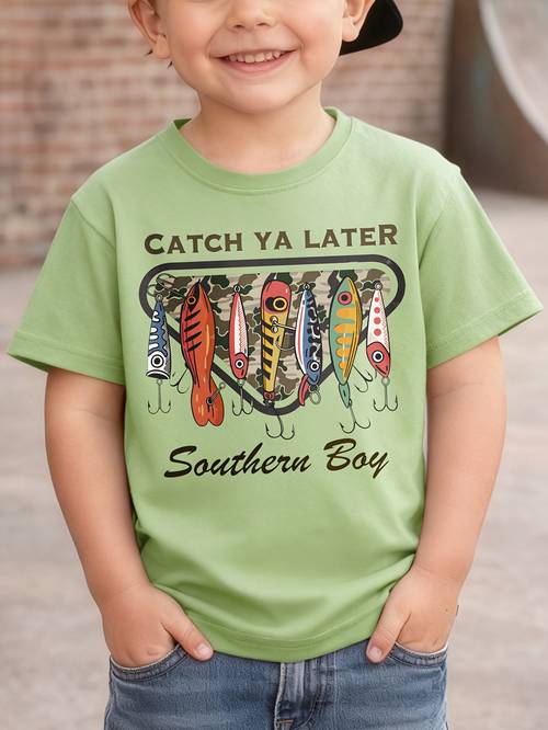 jongens catch ya later southern boy vissen letter ronde hals zomer mode t-shirt