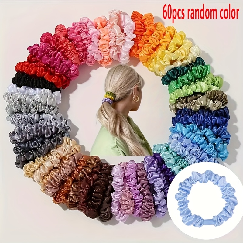 TEMU 60pcs/120pcs Random Color Cross-border European And Satin Small Hair Ties, Simple And Sweet, High Elasticity, Versatile Solid Color Hair