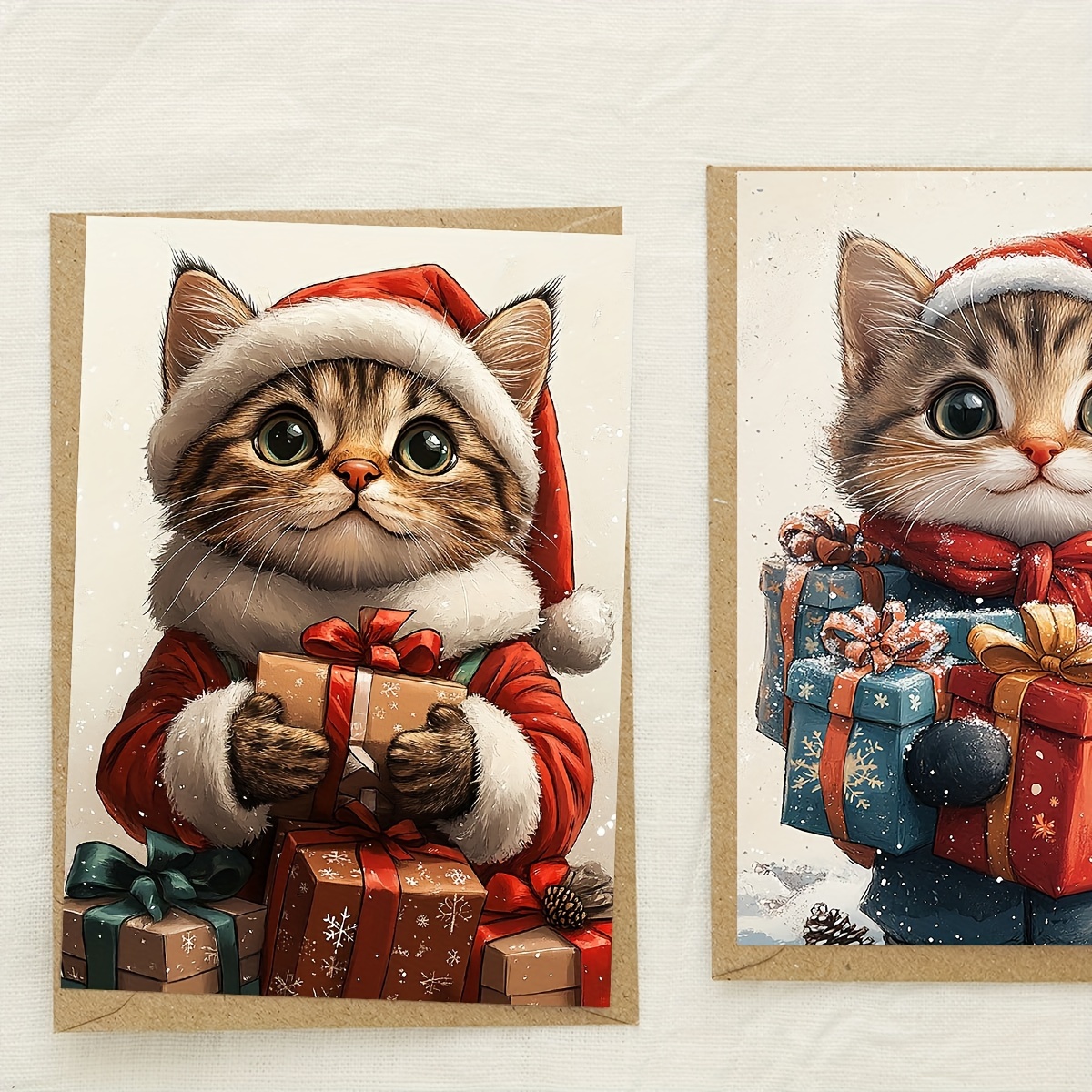 

6pcs Cat Christmas Greeting Envelopes, Write- , - For Anyone