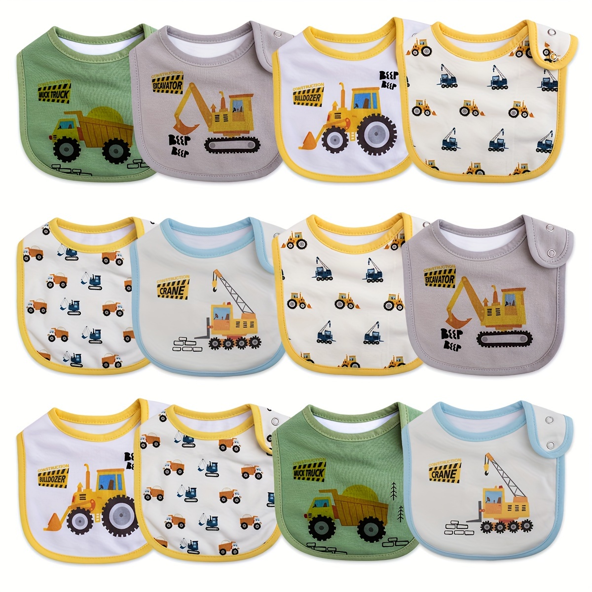 

12-pack Unisex Baby Bibs With Waterproof Layer, Muslin, Snap Closure, Absorbent & Adjustable For Nursing, Feeding & Teething - 0-3 Years Old