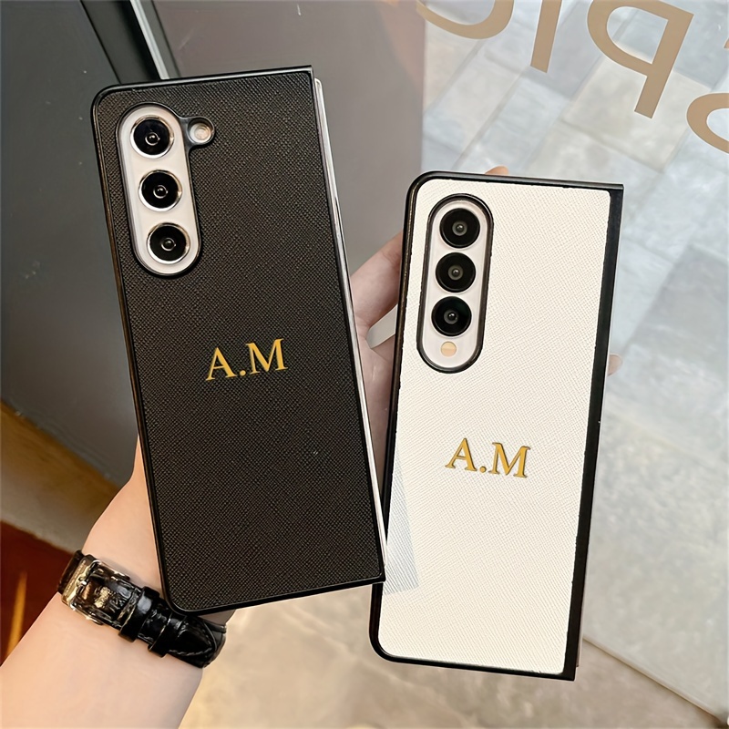 

Personalized Customized Golden Name Pu Hard Phone Case For Z Fold 6 5 4 Z Fold4 Protective Cover