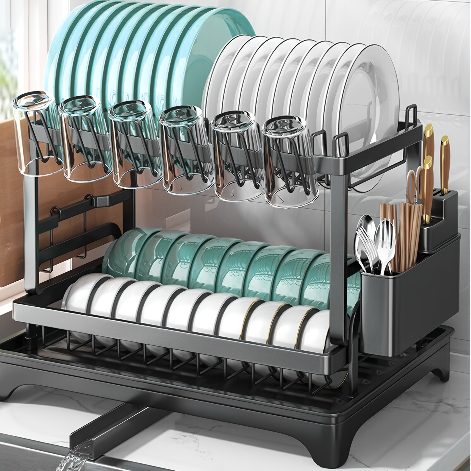   stainless steel dish drying rack dish drying rack for kitchen counter wine glass holder utensil holder dish racks for kitchen counter dish drainer black Product details 3