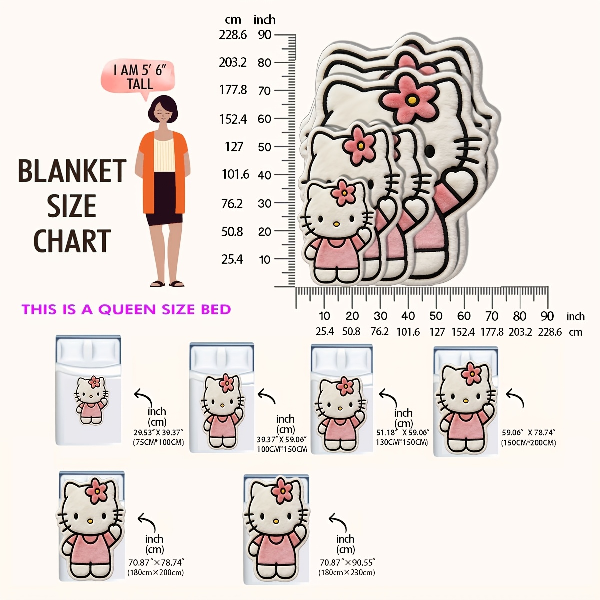 Hello Kitty Irregular Plush Blanket with Fun Character Print