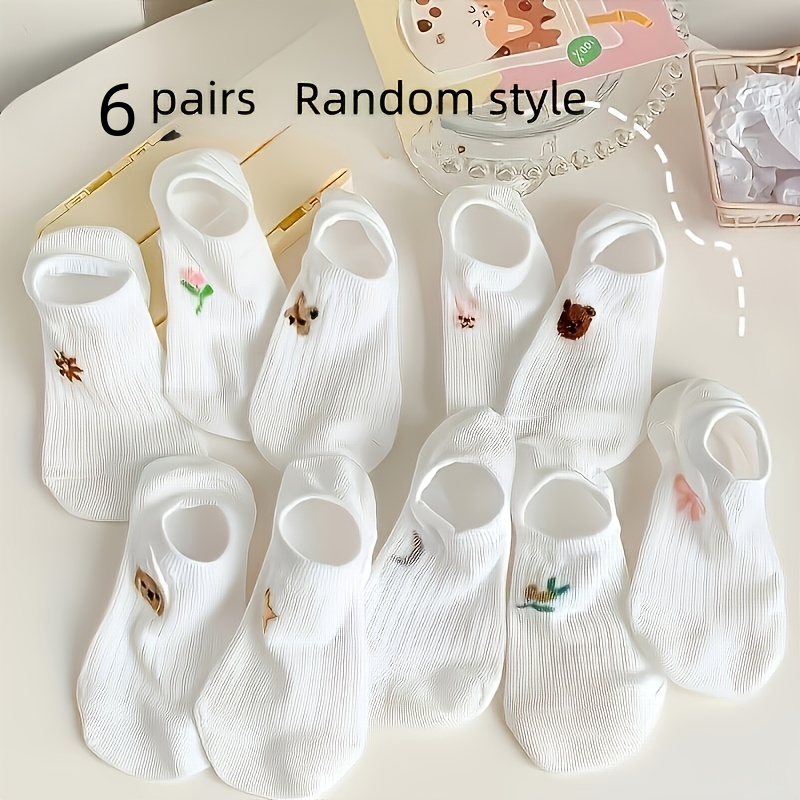 TEMU 6-pair Random Women's Socks, Suitable For Spring, Summer, And Autumn, Comfortable, Breathable, -foot, Versatile, And Cute
