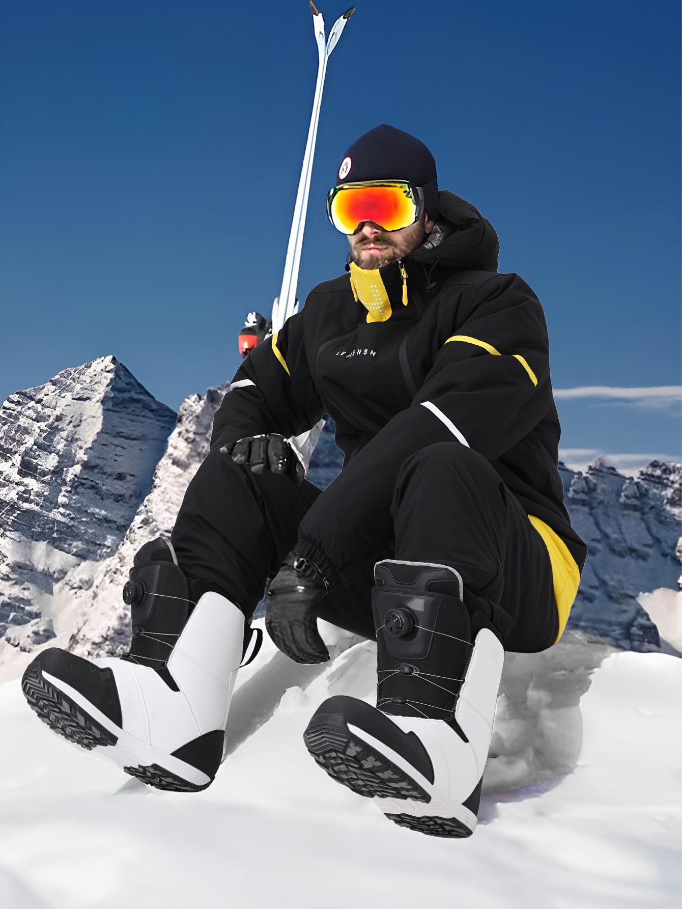 Yytcsjz Men's Plus Size Adult Ski Suits Set, Men Winter Warm Waterproof Windproof Hooded Jacket And Pants With Belt Set, Warm Ski Snow Jacket Suit, For Work Outdoor Ski, Fishing Riding(Black,L