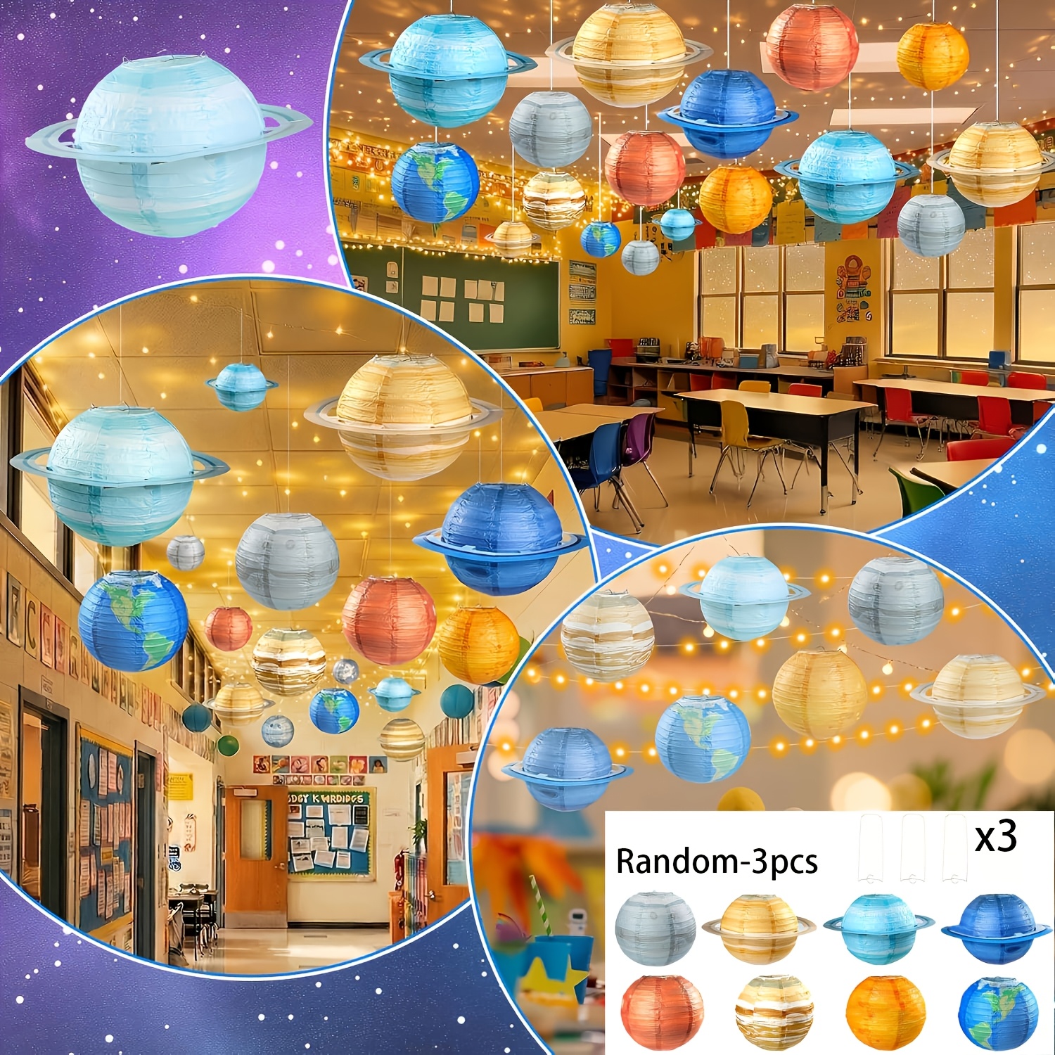 TEMU Random 6pcs Pack Of Paper Lantern Decorations, Including 3pcs Random Paper Lanterns And 3pcs Support Stands, Foldable Multicolor Paper Lantern