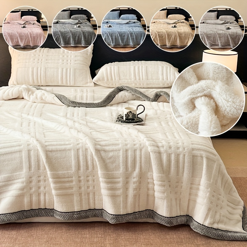 1pc luxury ultra soft plush blanket three second   winter thick plush throw striped grid design provides   and   suitable for   bedroom living room camping machine washable ideal for gifts or Product details 2
