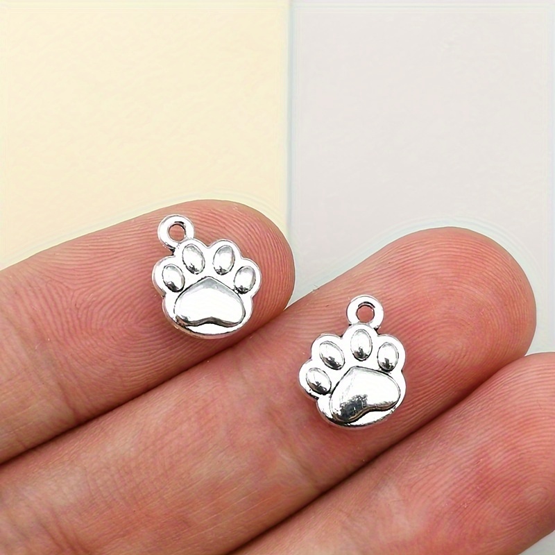 

30pcs Dog Paw , 10x12mm Silvery Pendants For Making - , Bracelets, Necklaces, Keychains & Crafts