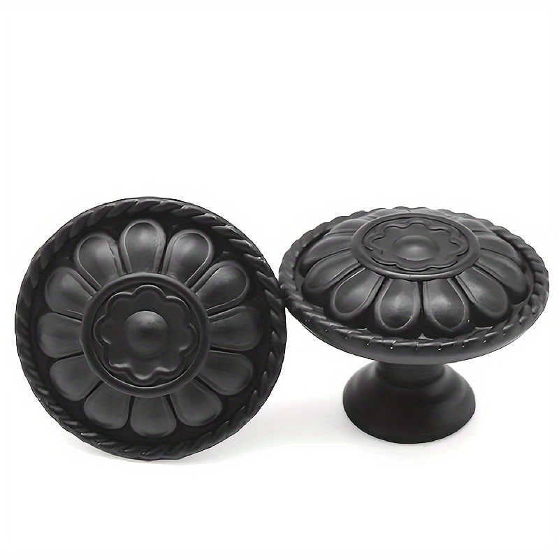 

12pcs Black Floral Cabinet Handles - 30mm Round Drawer Pulls With Screws, Antique Knobs For Dressers, Wardrobes & More