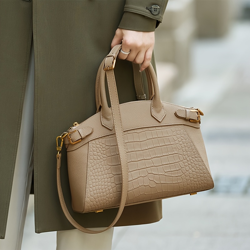 TEMU Crocodile-embossed Women's Handbag, 2026 New Large-capacity Women', Genuine Leather Crossbody Bag, Light Luxury Elegant High-end Full-grain