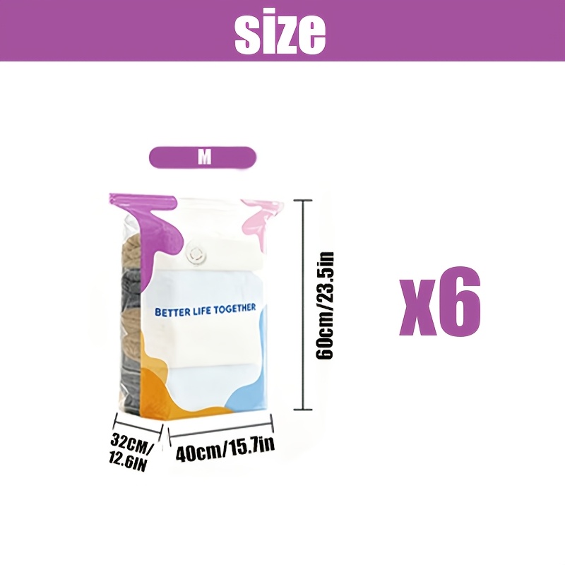 TEMU 6pcs Vacuum Storage Bags, 6m, Suitable For Clothes And Blankets. Large Capacity, Durable, Pump-free Compression Bags With - For Quick