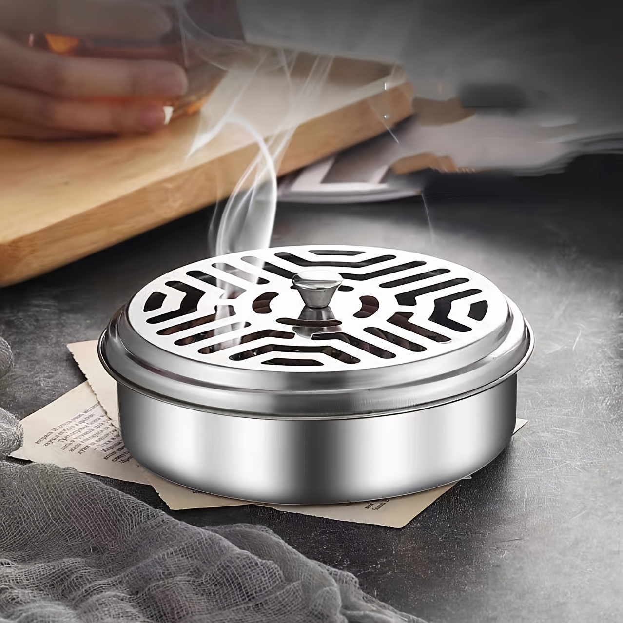 

1/2/3 Set Stainless Steel Mosquito Coil Holder With Lid, Safe Fireproof Tray, Metal Mosquito Coil Stand, No Electricity Needed, Indoor Use