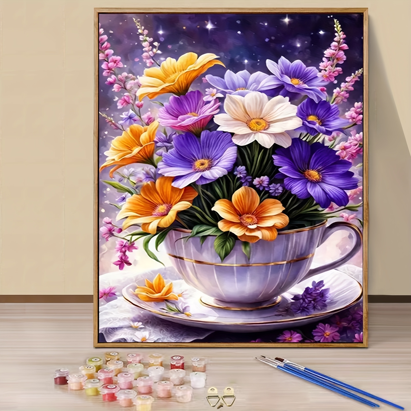 ABEUTY Malen Nach Zahlen Set - Frische Blumen, 40x50 Cm Leinwand Mit Rahmen, Acrylfarben & Pinsel