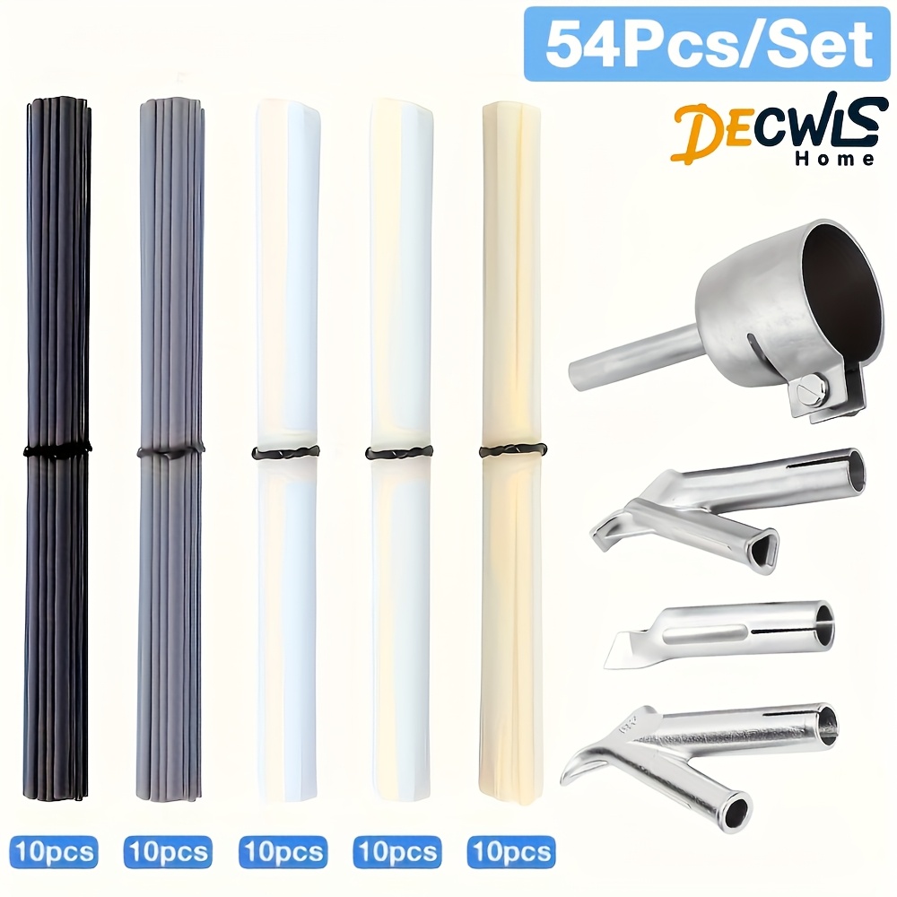 54pcs/ set stainless steel quick welding nozzle set with 50pcs plastic welding rods, welding nozzles, pvc, abs, pp, pe welding rods, hot   gun quick welding nozzles, suitable for car bumper repair and plastic quick welding construction, without battery 0