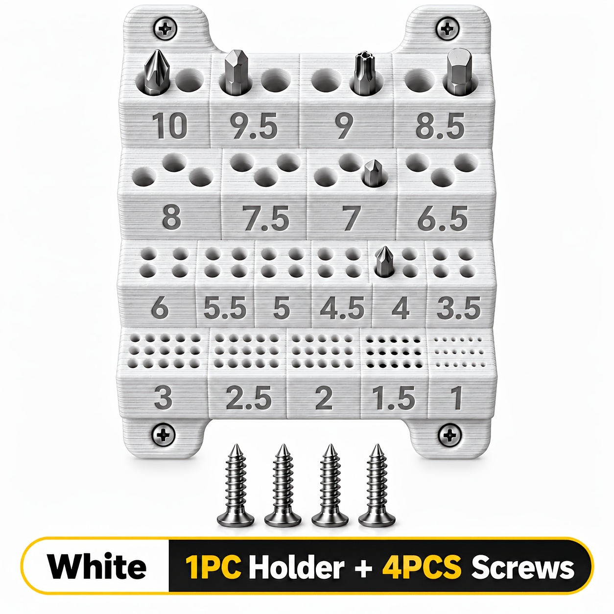 TEMU 5pcs Set (1 Wall-mounted Drill Bit Organizer + 4 Screws), Wall-mounted Drill Bit Organizer, 1-10mm Drill Bit Organizer With Size Labels,