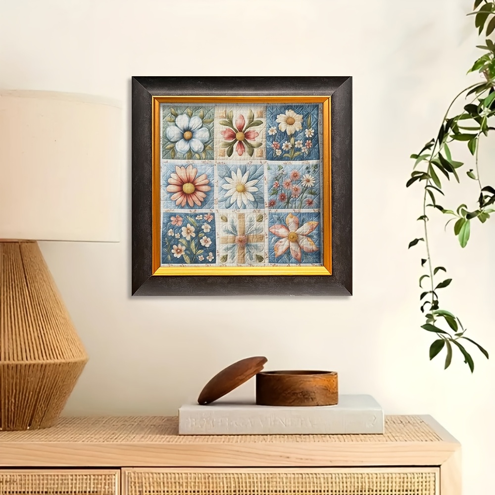 9-Grid Patchwork Daisy Theme Printed Cross Stitch Kit