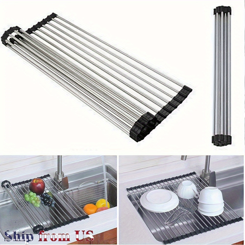 

Lby Over The Sink Dish Drying Rack, Roll Up Dish Drying Rack Kitchen Foldable 12/20 Tubes