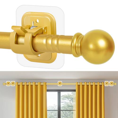à rideaux perçage pour fenêtres, ensemble de 32 à 64 pouces, tringle à rideaux facile à installer pour locataires avec 5 supports de tringle à rideaux perçage, longues à rideaux dextérieur pour fenêtres avec support de tringle à rideaux adhésif blanc
