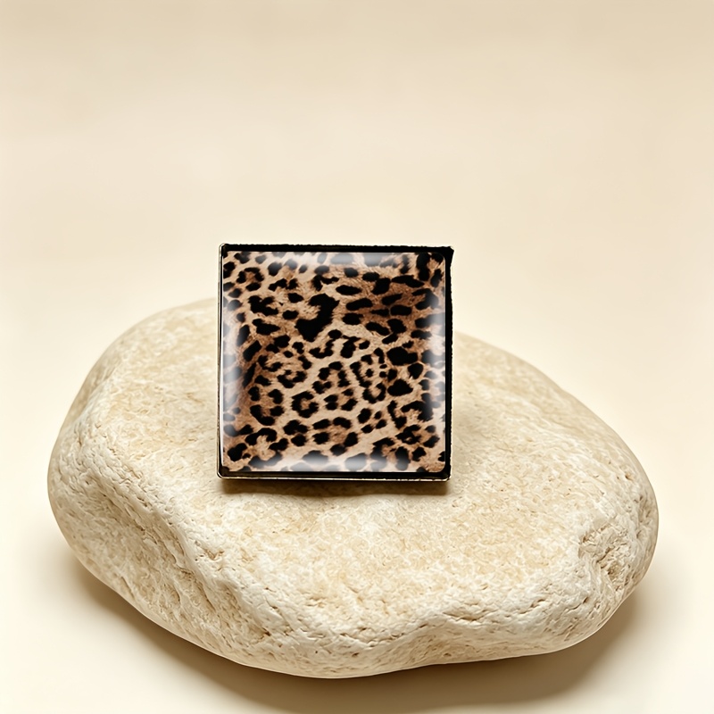 TEMU 1pc Anillo con Estampado de Leopardo , de Vidrio, Anillos Cuadrados, Accesorio para Hombre