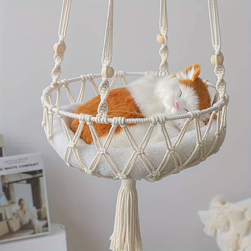 TEMU A Cat Swing Bed That Hung, Made Of Woven Rope, Providing A Cozy Cradle For Indoor Pets