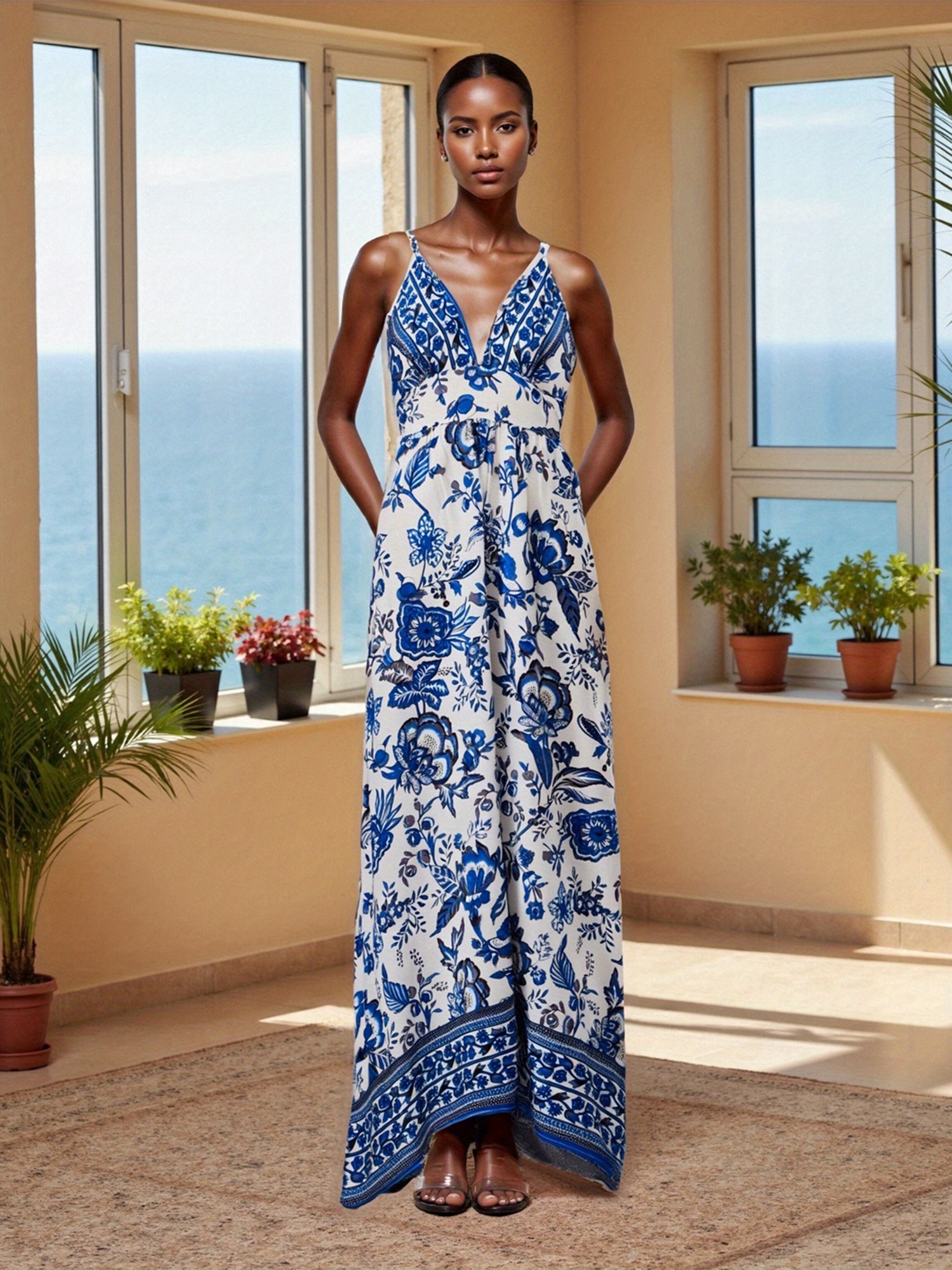 open lace back dress Floral Dress for Resort wear for women – Sandhya Garg main image 1