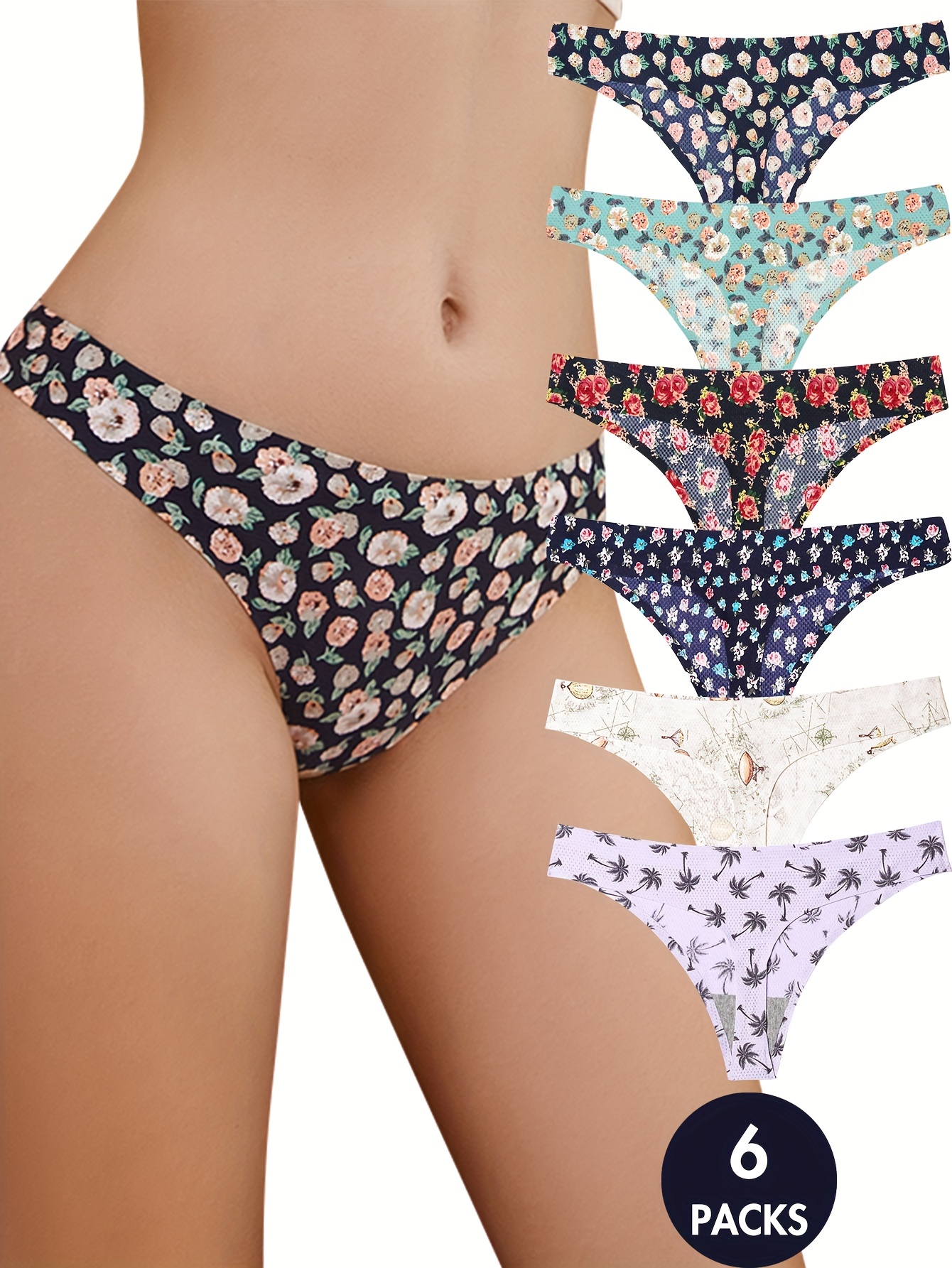 Floral Print Cheeky Panties Comfy Seamless Intimates Panties - Temu