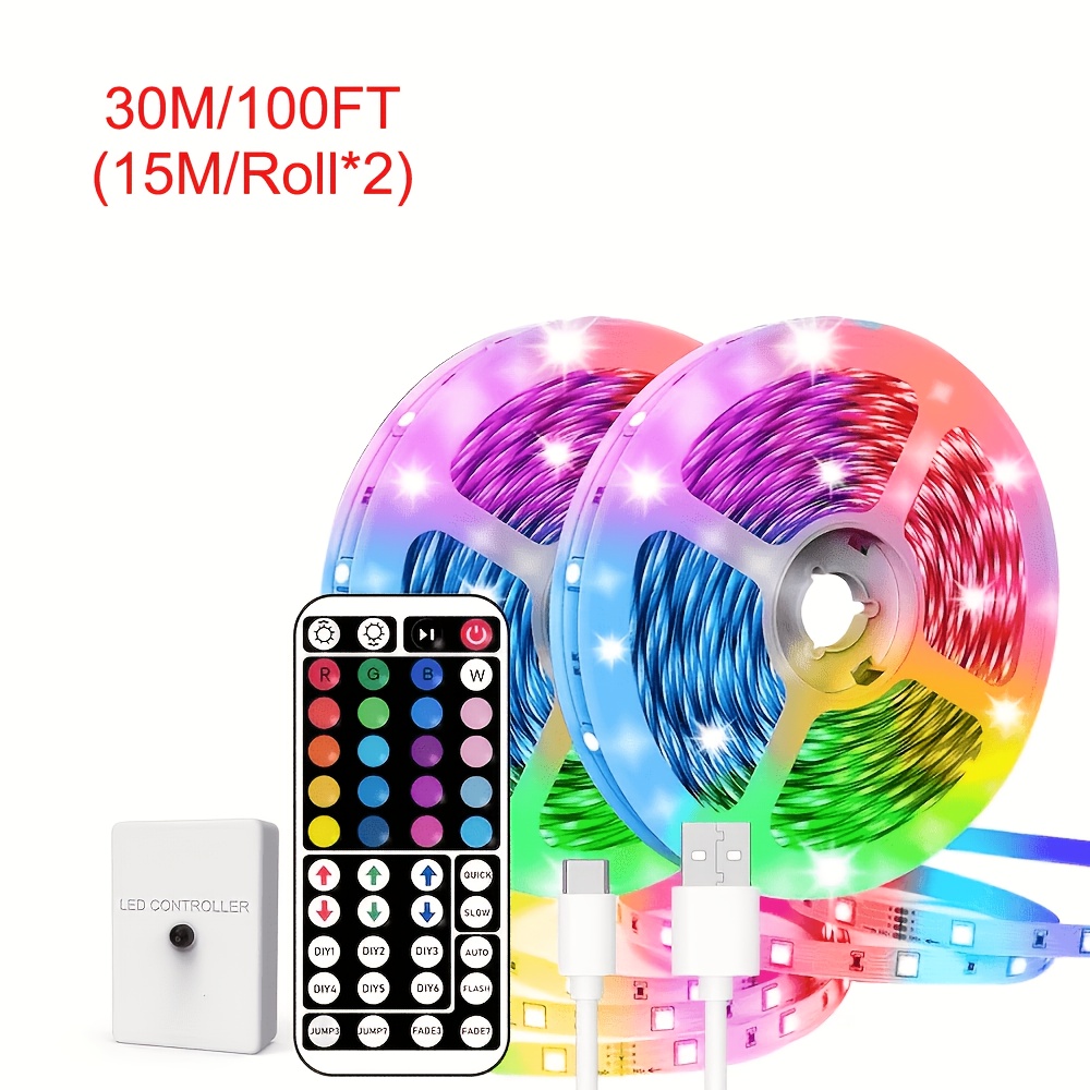 Image of Nbbuff Led Strip Lights Smart App Control Music Sync Color Changing And Timing Function Rgb Led Light Strip With 44-key Remote, For Room Decor And Living Room, Dormitory, Party Decoration Tv Backlight