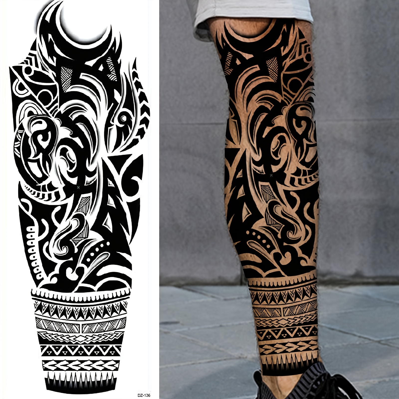 Authentic Black Tribal Maori * Temporary Tattoo Sticker - Water-Resistant,  Durable Full Arm \u0026 Leg Design for * Men And Women - Ideal for *, image size:1600x1600