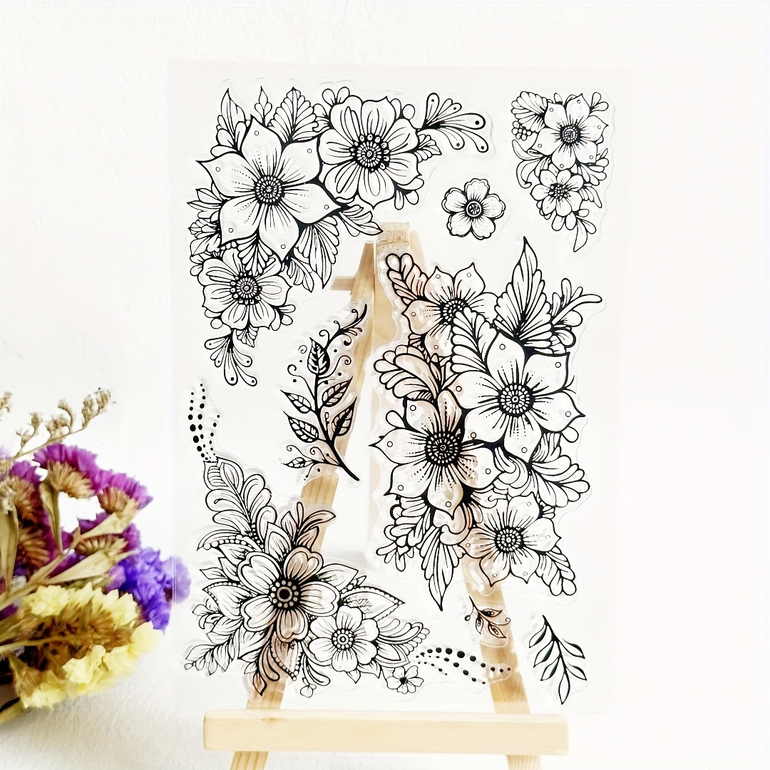 

1pc Plants And Flowers Transparent Stamp Silicone Transparent Stamp For Card Making Decoration And Diy Scrapbooking