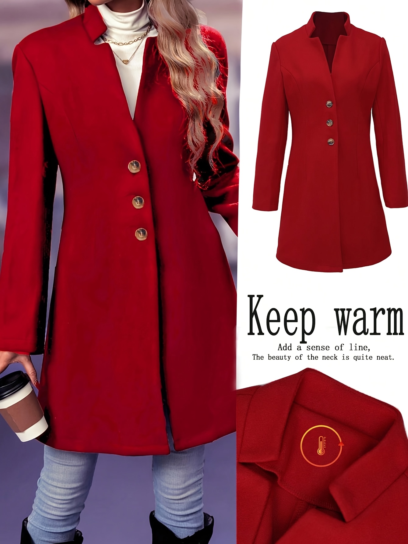 Women'S Lightweight Solid Color Tweed Coat Elegant Single-Breasted Long  Sleeve Outerwear for Spring Fall, No Padding, Regular Fit, No Belt, No - Main Image