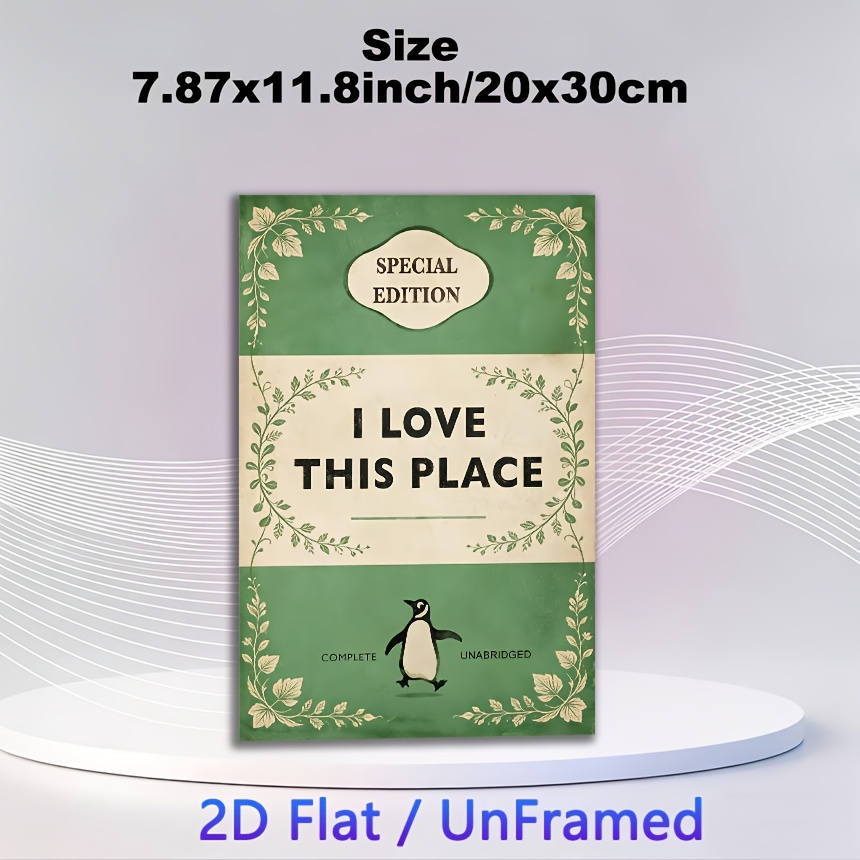 TEMU 2d Flat, 2d Flat Posters And Prints, 1pc Vintage Canvas Poster Unframed, Cover Quote Painting Poster, Retro Leaf Penguin I Poster, Warm