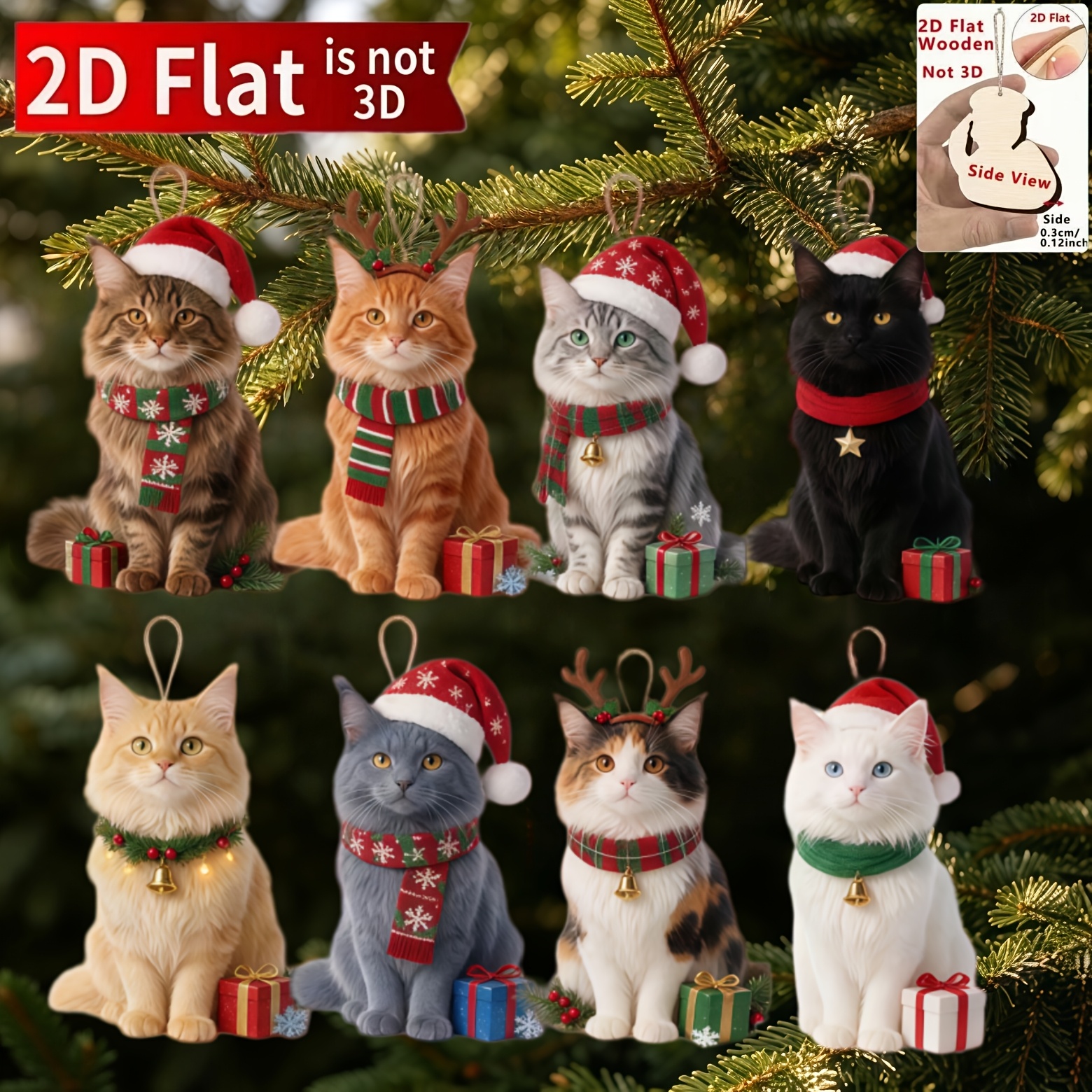 TEMU 2d Flat, 2d Flat Plane, 8pcs Wooden Kitten Family Ornaments, Handmade Vintage And Pendants, Cute Home Decor, House Decoration, Multi-holiday