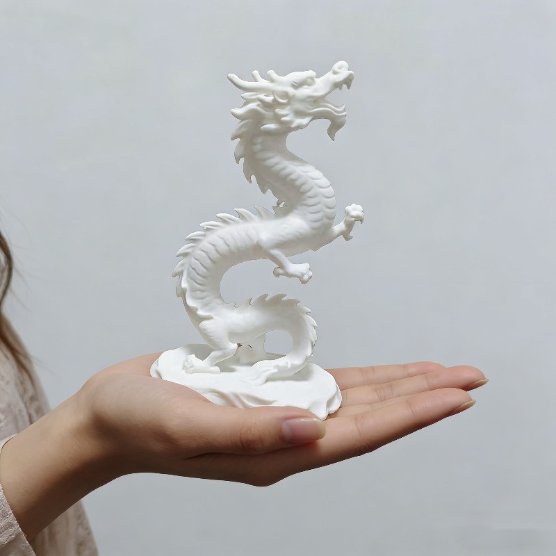 E-shop Weiße chinesische Drachen-Skulptur-Statue – Aus Kunststoff, geeignet für den Büroschreibtisch & traditionelles asiatisches Ornament,